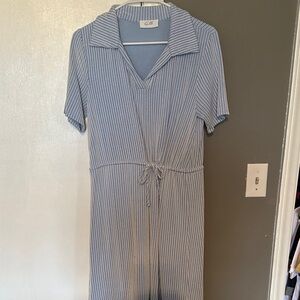 Gilli Light Blue and White Striped Midi Dress with Drawstring